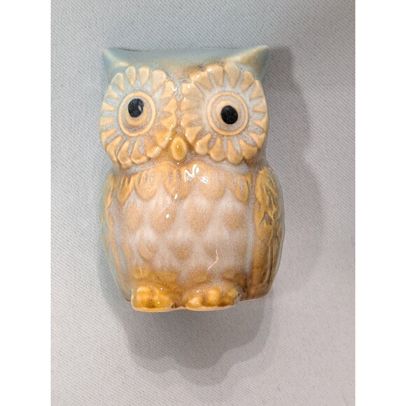 Glazed Ceramic Owl Salt and Pepper Shakers S&P Blue and Tan Unused CUTE - Picture 7 of 9